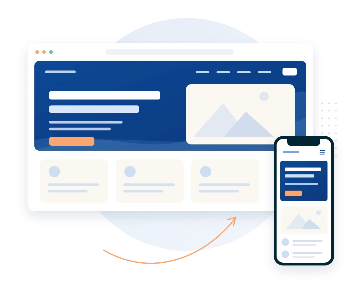 Illustration of a responsive website shown on desktop and mobile.